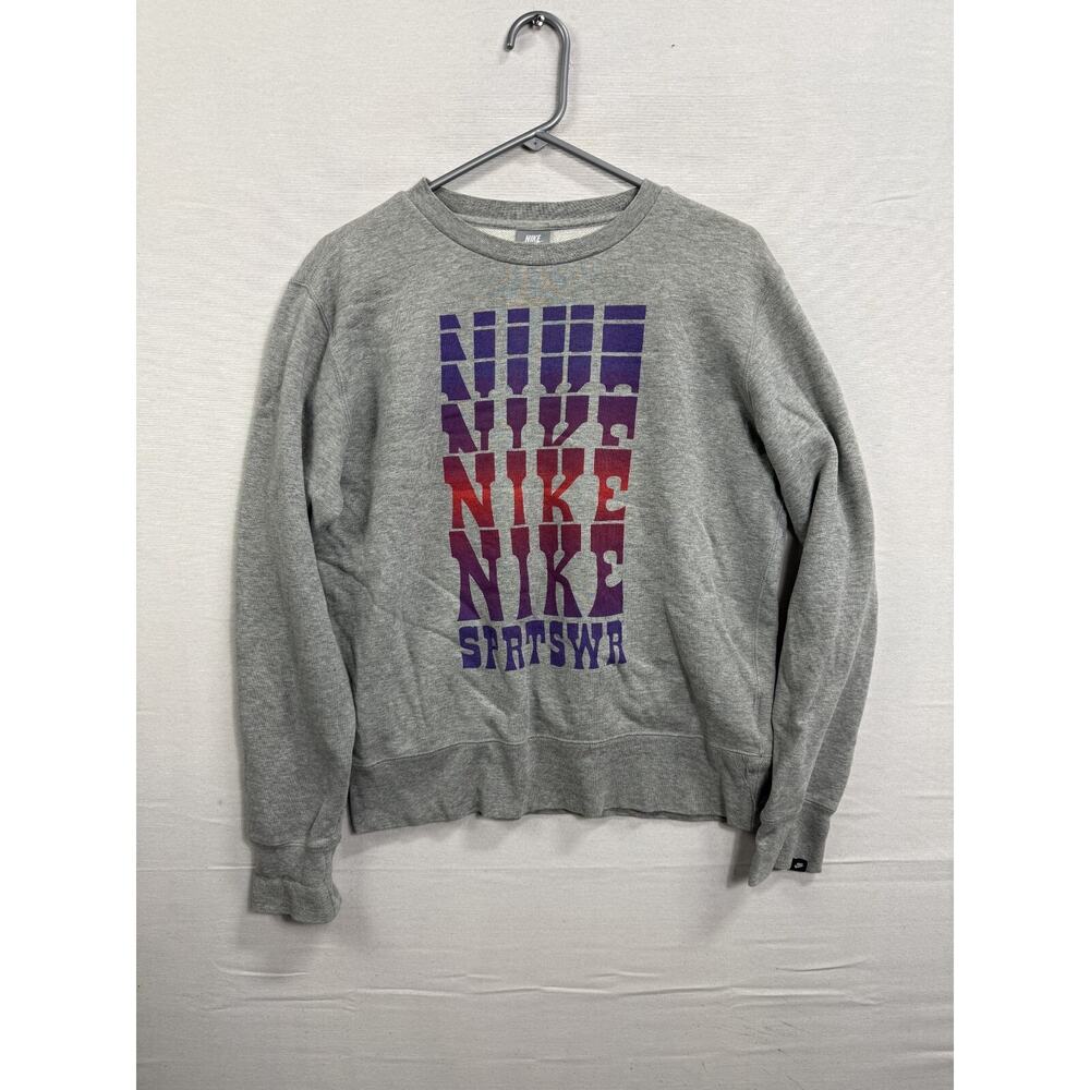 Nike Sportswear Sweatshirt Men's Medium Gray Graphic Logo Long Sleeve Pullover
